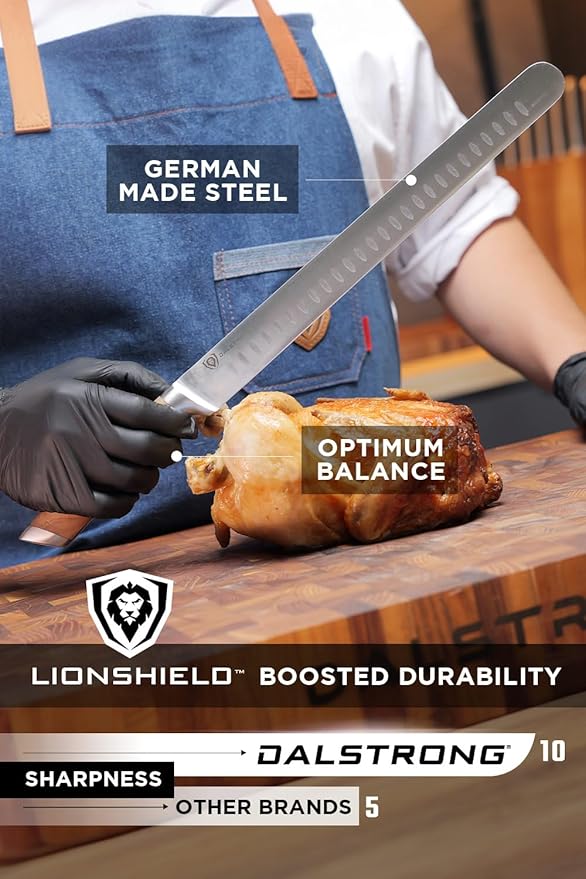 Dalstrong Slicing Knife - 12 inch - Gladiator Series - Forged High-Carbon German Steel Knife - Olive Wood Handle - Cover Sheath Included - Slicer Kitchen Chef Knife Gift