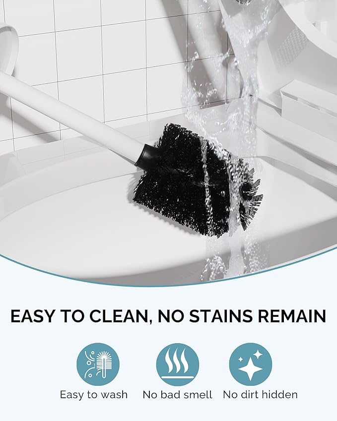 Toilet Brush and Holder Set, Stainless Steel Toilet Bowl Brush with Lid, Rust Proof Toilet Cleaner Brush with Caddy, Durable Bristles, Splash Proof, Ideal for Bathroom(1 Pack, White)
