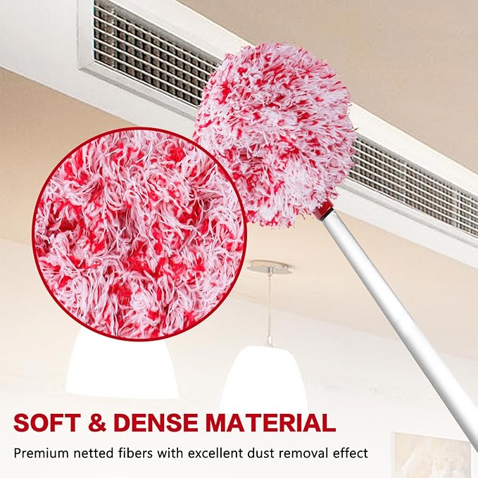 Ceiling Fan Cleaner Duster Reusable Microfiber Ceiling Fan Blade Cleaner Removable Duster with Extension Pole Adjusts 13 to 49.7 Inch for Cleaning Walls Furniture Door Window Top (Red White)