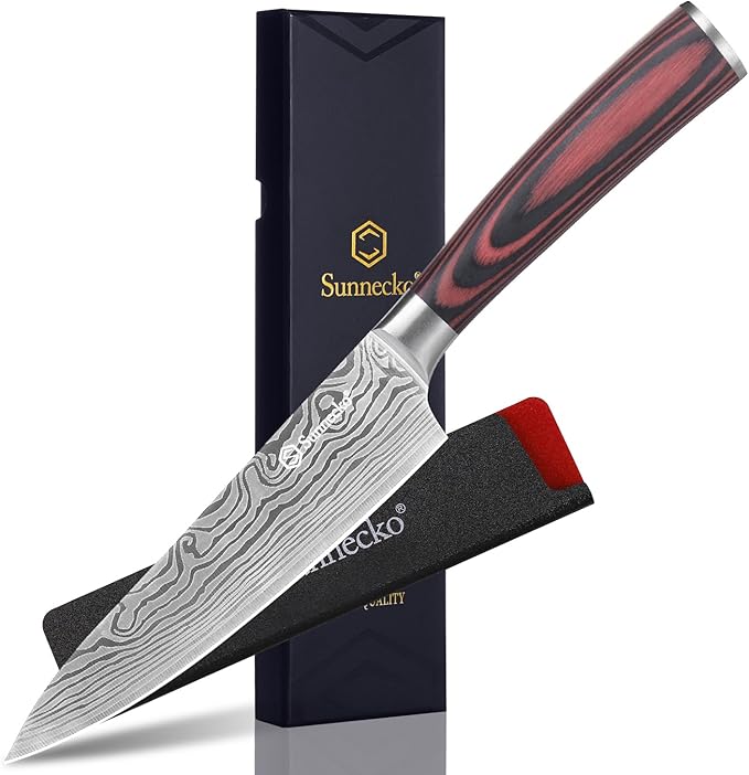 Sunnecko 5.5 Inch Small Chef Knife, High Carbon Stainless Steel Professional Utility Knife for Cutting Meat,Vegetables and Fruits