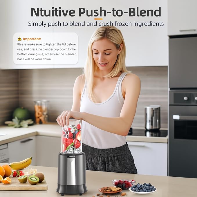 Smoothie Blender, 1300W Personal Blender for Smoothies, Shakes and Nutrient Extractions with 2pcs BPA-Free 27oz Portable To-Go Bottles