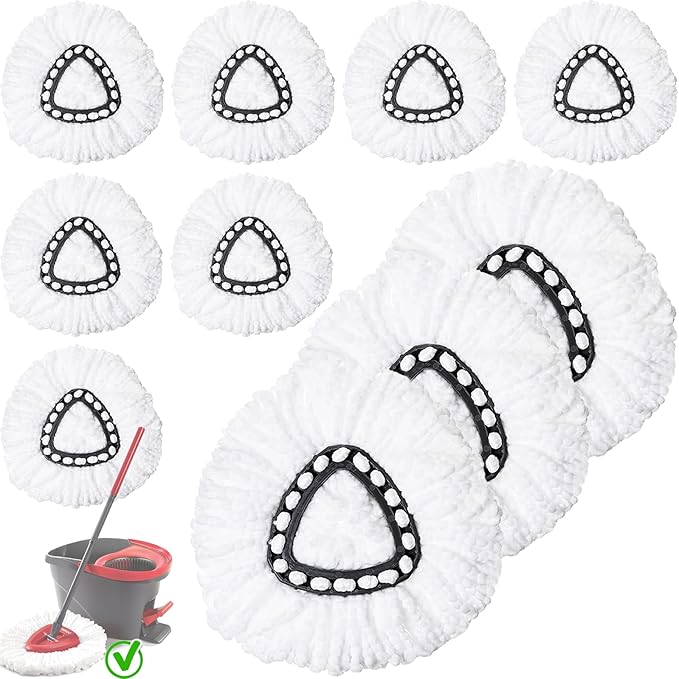 10 Pack Spin Mop Replacement Heads, Mop Replace Head Easywring 1-Tank System, Mop Head Replacement for Hardwood Floor Cleaning, Machine Washable and Easy to Replace