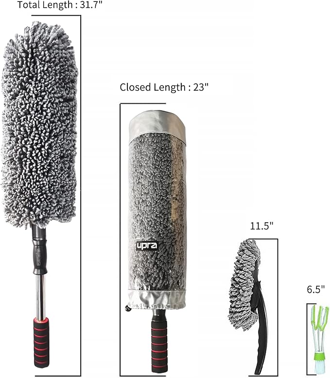 upra Ultimate Car Duster Kit,Best Microfiber Multipurpose Duster,Interior &Exterior Cleaning Tools,Dashboard Detailing Brush,Scratch Lint Free,Pollen Removing,extendable Handle,Tuck,SUV,RV,Set of 4
