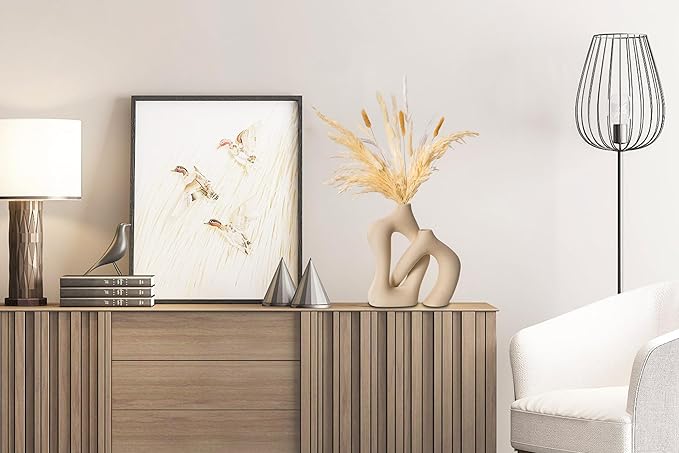 White Flower Vase Set - 2 Pack Minimalist Decor Ceramic Vase, Irregular Ceramic Modern Style Farmhouse for Kitchen Dining Table, Living Rooms, Bedrooms, Offices Decor (White)
