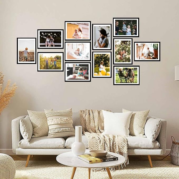 12 Pack 12x16 Picture Frame with 11x14 Mat, Display 11x14 with Mat or 12x16 Without Mat, 12 by 16 Frames Bulk Set of 12 Collage Gallery Wall Decor Photo Frames Set for Wall, Black