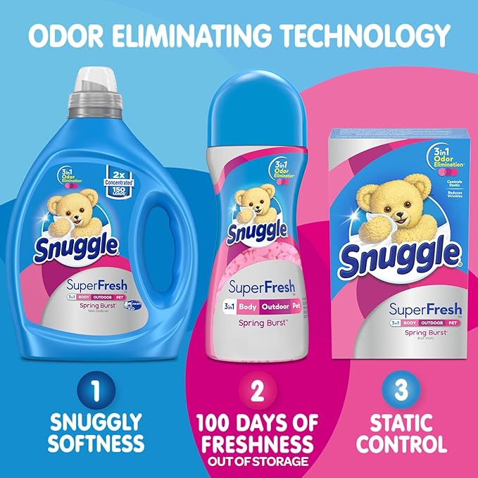 Snuggle Liquid Fabric Softener, SuperFresh Spring Burst, Eliminates Tough Odors, 2X Concentrated, 150 Loads (size may vary)