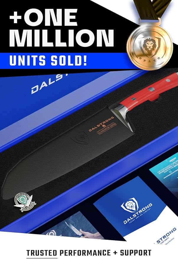 Dalstrong Santoku Knife - 7 inch - Gladiator Series - High Carbon German Steel - Crimson Red ABS Handle Kitchen Knife - Vegetable Knife - Sheath Included - Cooking Chef Knife - NSF Certified