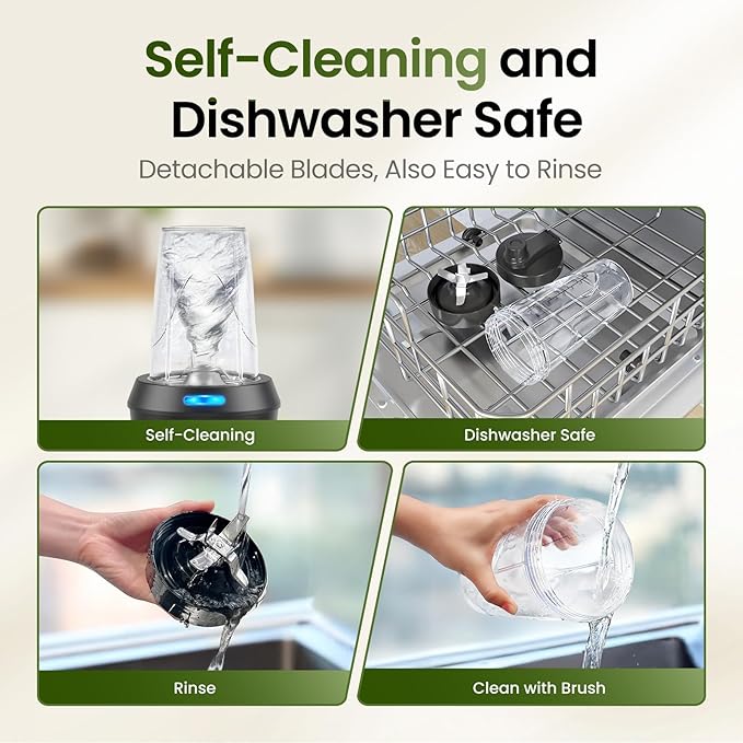 Personal Smoothie Blender - 1000W Single Serve Smoothie Maker with 24oz Portable Travel Cups, Ideal for Protein Shakes, Frozen Drinks, and Kitchen Use