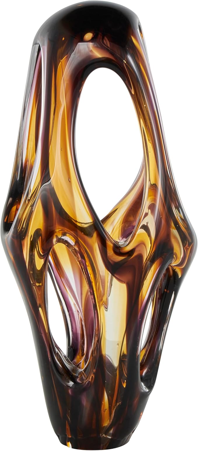 Deco 79 Glass Abstract Decorative Sculpture Cutout Home Decor Statue with Pink and Amber Accents, Accent Figurine 9" x 6" x 20", Yellow