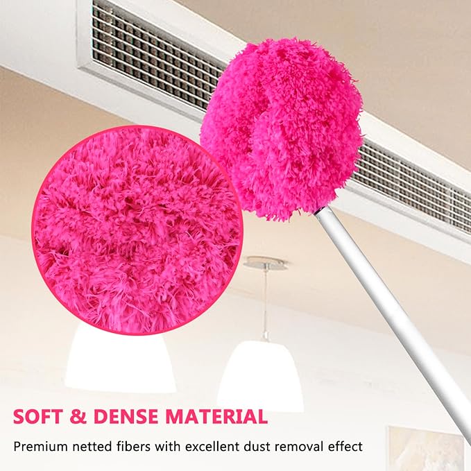 Ceiling Fan Cleaner Duster Reusable Microfiber Ceiling Fan Blade Cleaner Removable Duster with Extension Pole Adjusts 13 to 49.7 Inch for Cleaning Walls Bookshelves Furniture Door Window Top (Rosy)