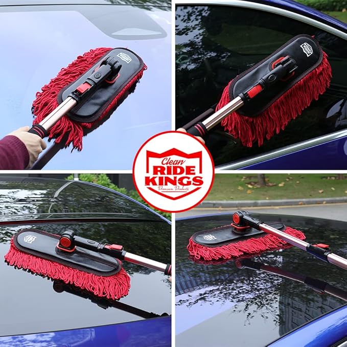Car Duster Exterior Scratch Free,Car Dust Brush with Extendable Telescoping Handle to Remove Pollen,Dusters for Truck,RV and Motorcycle,Large Mop Head, Wax Cotton Hair,Auto Care