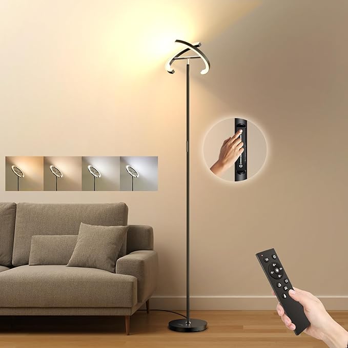 FIMEI Split Floor Lamp Modern LED Rotatable Floor Lamp, Eye-Protection Reading Standing Lamp with Stepless Dimming and 3000K-6000K Color, Separately Rotatable Design, Black