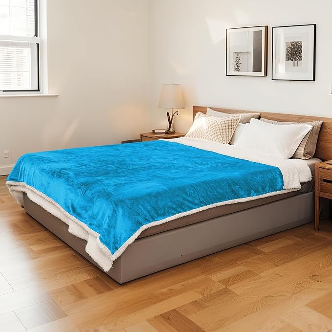 Electric Heated Blanket Full Size 72"x84" - Microplush & Sherpa Fabric Dual-Sided, 6 Heat Settings & 1-10 Hours Auto Off, Soft Warming Throw for Home or Office, Machine Washable, Ocean Breeze Blue