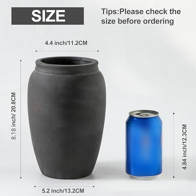 Terracotta Rustic Vase, Farmhouse Decorative Vase Boho Decor, Ceramic Vases for Home Decor, Table, Living Room, Shelf Decoration, 8.2 Inch