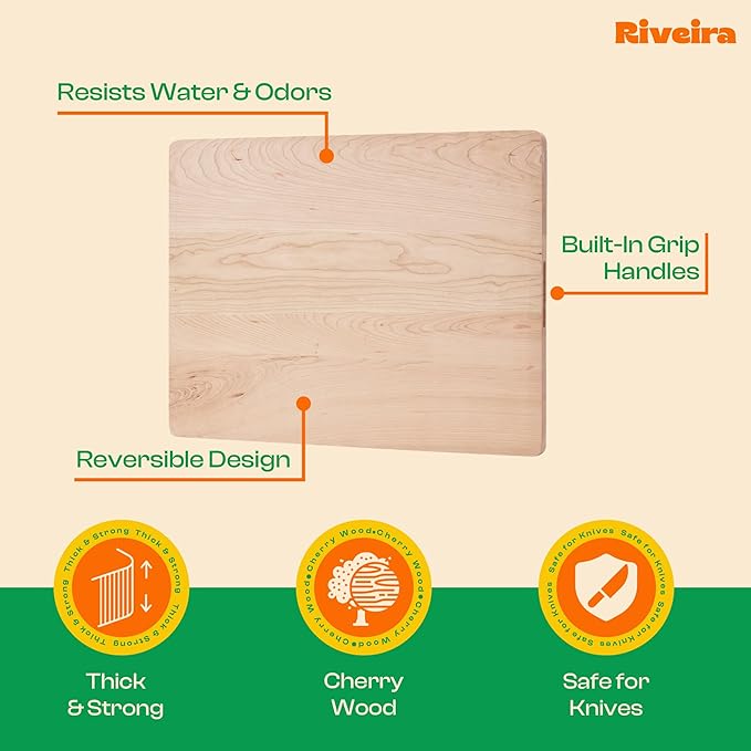 Riveira Cherry Wood Cutting Board – Gourmet Black Cherry Grandeur: 24 x 18 Wooden Cutting Board – Wooden Cutting Boards For Kitchen Decorative – Innovative Juice Grooves Cherry Wooden Chopping Board