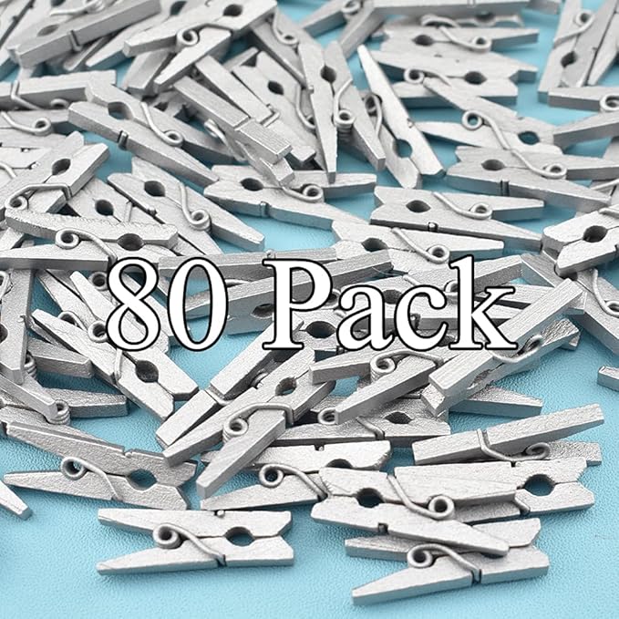 HAHIYO Silver Wooden Clothes Pins Clothespins Mini Do NOT Fall Apart 1 inches Length 80 Pack Sturdy Strong Springs No Rust No Discoloration for Laundry Bathroom DIY Craft Photos Food Opened Bags