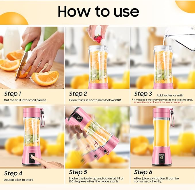 Portable Blender for Smoothies & Shakes - Personal Blender with 12Oz Traveling Cup, BAP Free, 6 Stainless Steel Blades, Freshly Squeezed for Office/Picnic/Sports