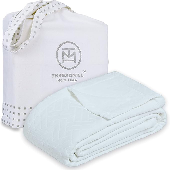 Threadmill Luxury Cotton Blankets for King Size Bed | All-Season Cozy 100% Cotton Blanket | Criss Cross Jacquard Soft Lightweight Coverlet, fits California King Size Bed, 104x92 | Light Blue