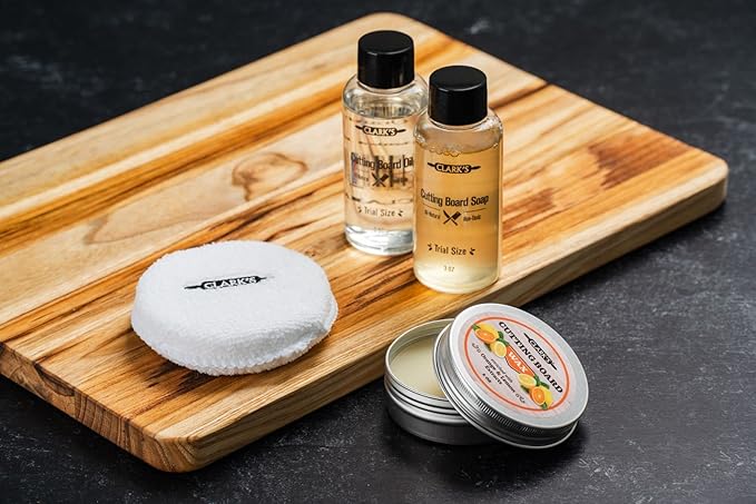 CLARK'S Cutting Board Care Kit, Includes Wood Cutting Board Oil, Soap, Wax, and Buffing Pad, Food Grade Mineral Oil, Housewarming Gift Set for Newly Married, Women, Girlfriend