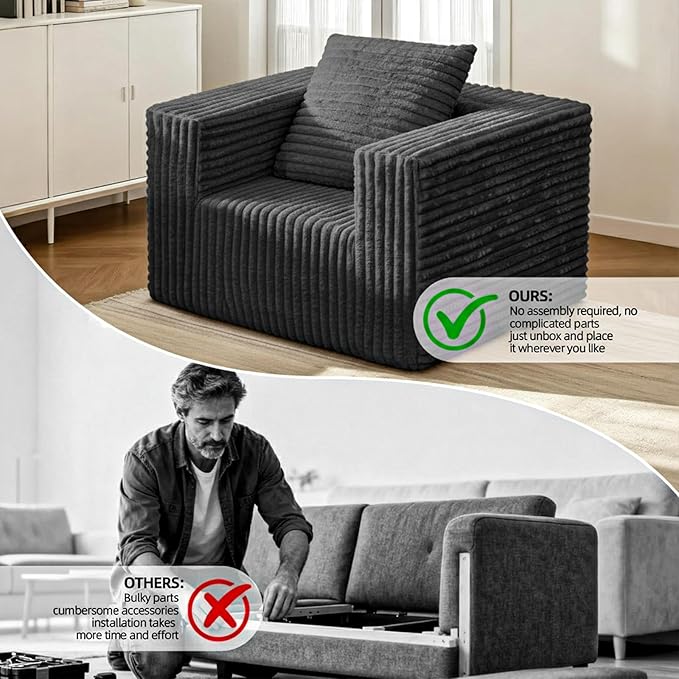 Single Cloud Sofa, Giant Bean Bag Chair with High Backrest & Wider Armrest, Foam Boneless Couch for Small Spaces, Comfy Furry Sofas with Pillows for Living Room, Bedroom, Apartment, Dorm, Office