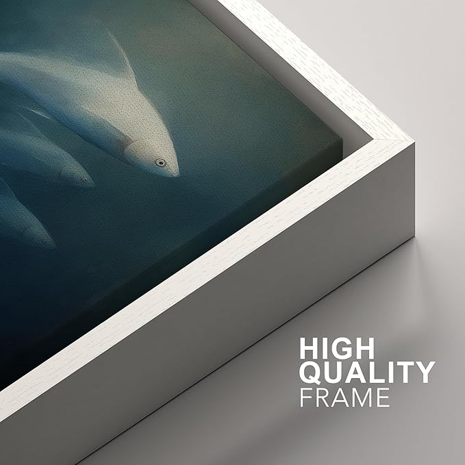SIGNFORD Framed Canvas Print Wall Art Set Deep Sea Fish Serene Underwater Life in Dark Tones Illustration Modern Art Decorative Nordic Nature for Living Room, Bedroom, Office - 24"x36"x2 White