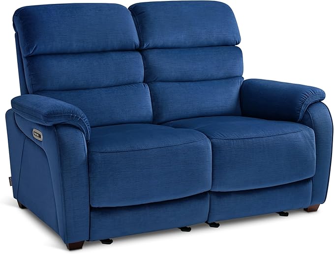 MCombo Zero Wall Recliner Loveseat, Power Recliner Loveseat with Adjustable Headrest, USB A & C Charge Ports, Wood Legs, for Living Room, RVs, Small Spaces (Fabric, ST258M1, Navy Blue)
