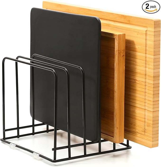 Cutting Board Organizer (2 Pc), Kitchen Cabinet Organizer, Baking Sheet Holder with 5 Divided Slots, for Countertop or Cabinet Storage, Space Saving