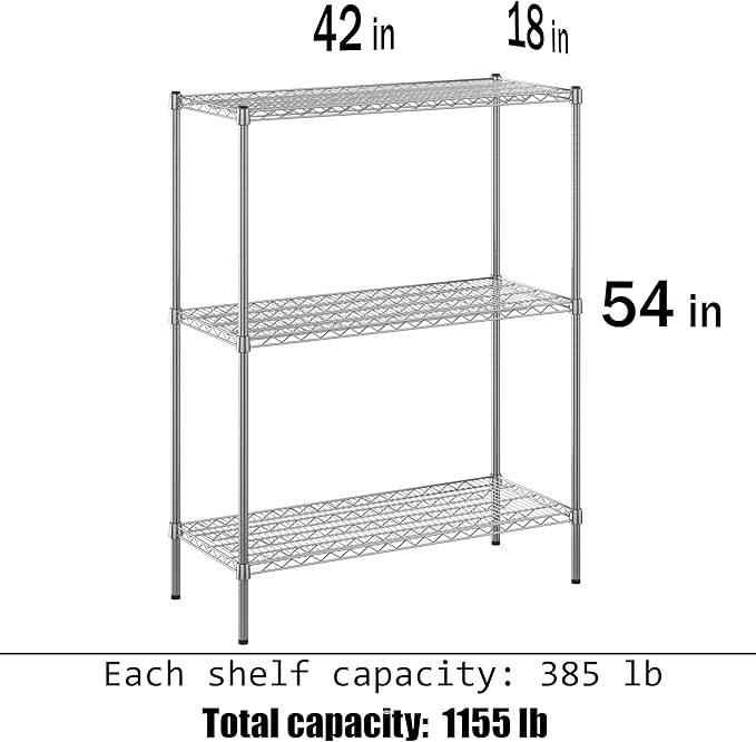 18" Deep x 42" Wide x 54" Height Wire Shelving Kit | 3-Tier | NSF Commercial Storage Rack Unit