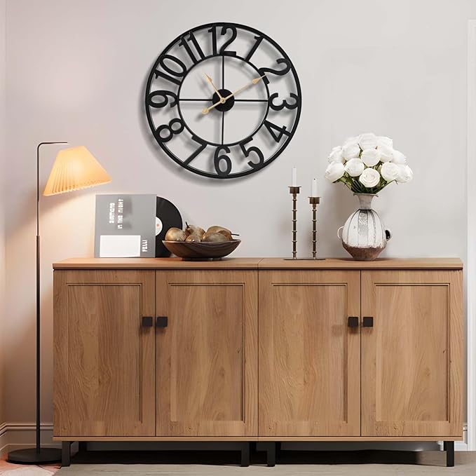 Vantic 24 Inch Large Wall Clock, Arabic Numeral Metal Oversized Wall Clocks for Living Room Decor, Bedroom and Kitchen, Completely Silent, Non Ticking, Battery Operated