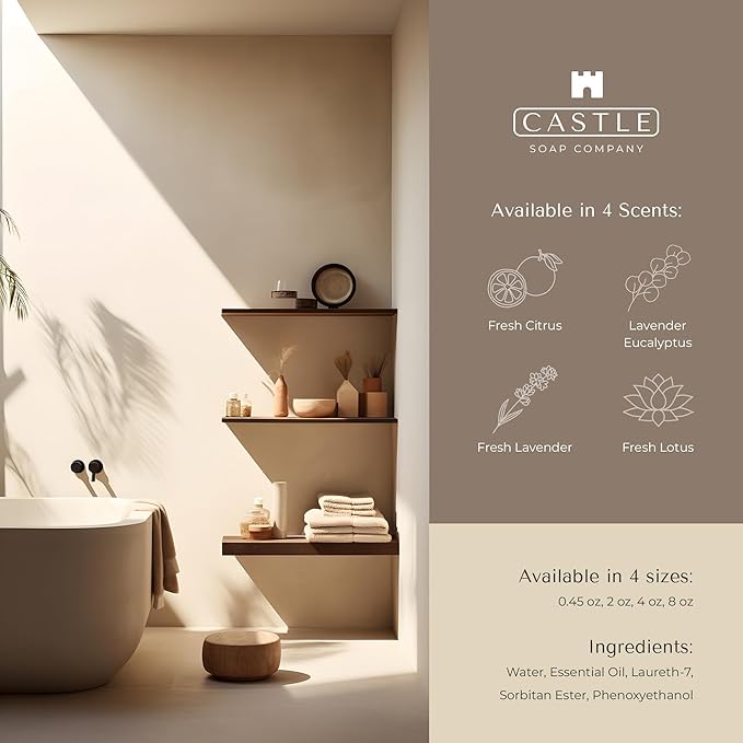 Castle Flush Therapy Neutralizing Toilet Spray | Odor Control: Mist Over the Water Surface, Go, Then Flush | Bathroom Freshening | Neutralizes Odors | Lavender and Eucalyptus | 0.45 oz (2 Pack)