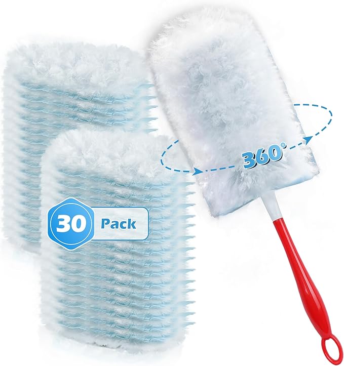 JEHONN Duster Refills 30 Counts for Swiffer, 4X Heavy Duty Microfibers, 360 Degree Dusting Kit with 1 Handle, Multi-Surface Dust Removing Tool for Cleaning Blinds Bookshelf Furniture Electronics