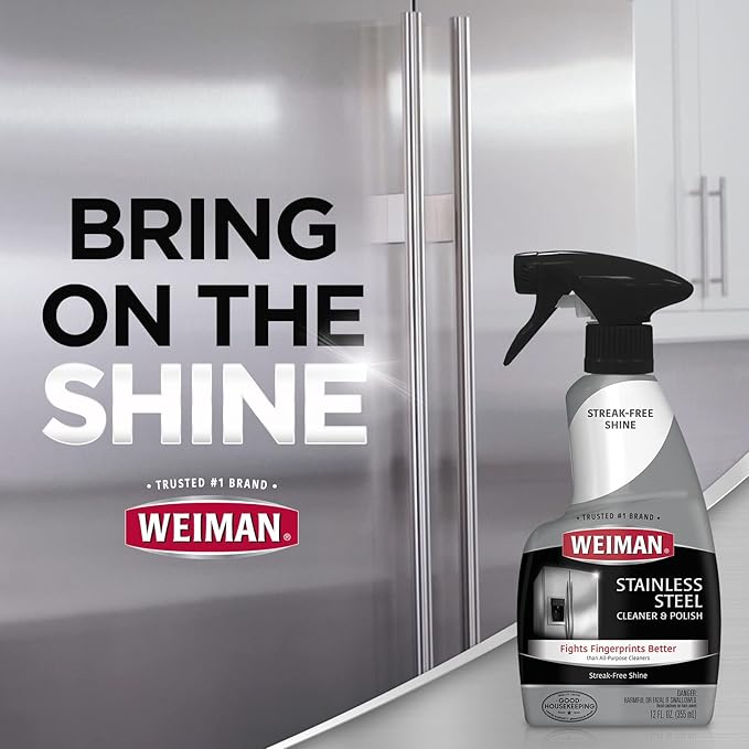 Weiman Stainless Steel Cleaner and Polish - Protects Appliances from Fingerprints and Leaves a Streak-Free Shine for Refrigerator, Dishwasher, Oven, Grill, 22 oz, 6 Pack