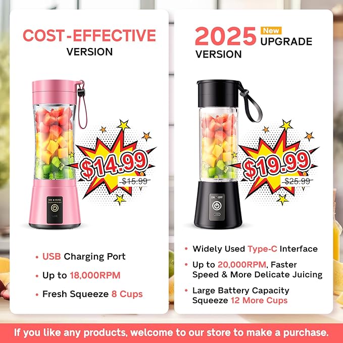 Portable Blender for Smoothies & Shakes - Personal Blender with 12Oz Traveling Cup, BAP Free, 6 Stainless Steel Blades, Freshly Squeezed for Office/Picnic/Sports
