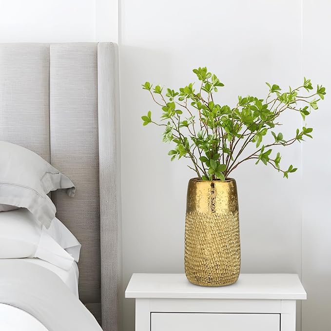 10.2" Ceramic Flower Vintage Vase - Gold Textured Metal Ceramic Vase for Farmhouse Modern Home Decor Pampas Grass Centerpieces Living Room Bedroom Office Decoration
