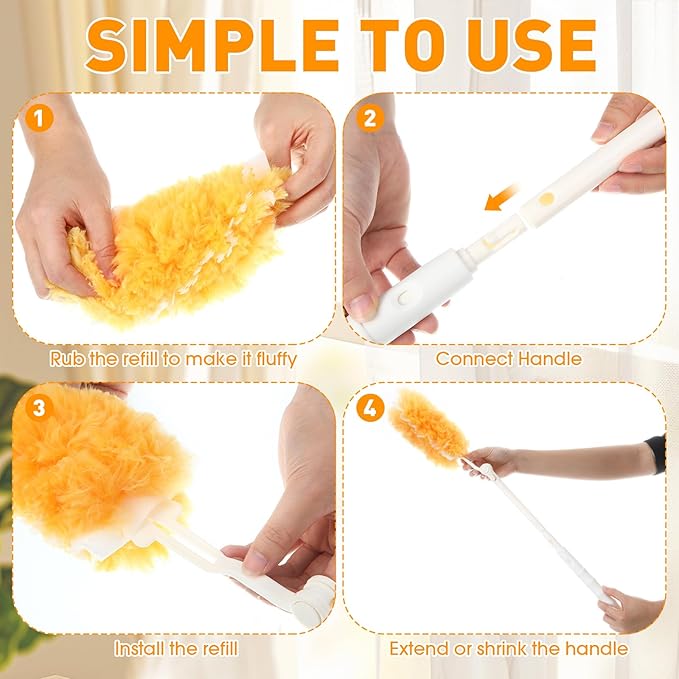 60 Pcs Heavy Duty Duster Refills with One 3 ft Retractable Handle 360° Heavy Duty Dusting Kit Multi-Surface Duster Refills Disposable Microfiber Dusters Feather Kit