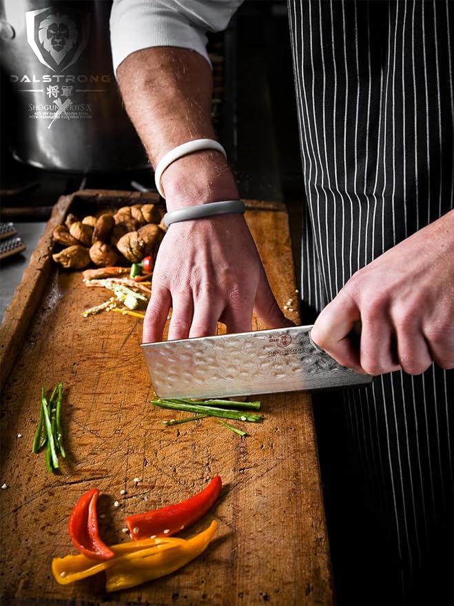 Dalstrong Nakiri Vegetable Knife - 6 inch - Shogun Series Elite - Japanese AUS-10V Super Steel - Black G10 Handle - Damascus - Hammered Finish - Vegetable Kitchen Knife - Sheath Included
