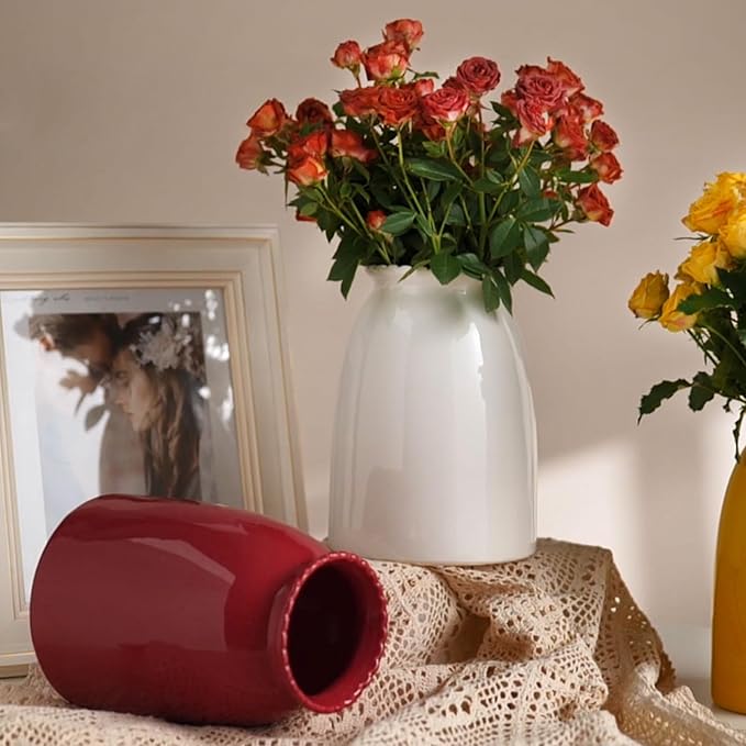 hjn White Flower Vase- Ceramic Vase for Flowers, Modern Vases for Living Room/Home Decor Accents/Entryway/Mantel/Bookshel-White