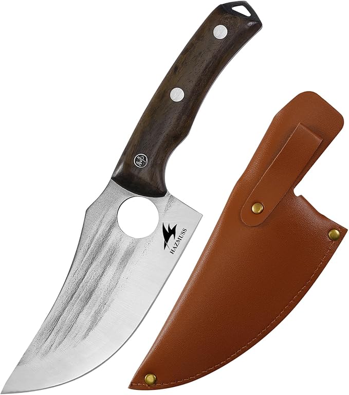 Chef's Knife, 5.8" - High Carbon Stainless Steel Boning Knive with Leather Sheath, Full Tang, Ergonomic Handle for Superior Balance & Control