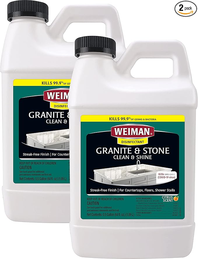 Weiman Disinfecting Granite Cleaner and Polish - 64 Ounce (2 Pack) Safely Cleans and Shines Granite Marble Quartz Quartzite Slate Limestone Corian Laminate Tile Countertop