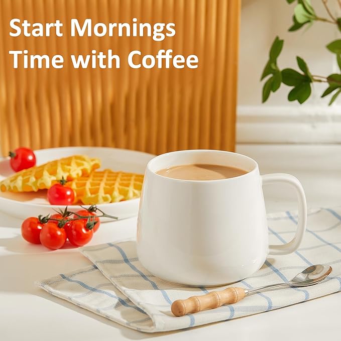 Teocera 16oz Ceramic Coffee Mugs Set of 4 – Stackable Latte Cups, Microwave, Dishwasher & Oven Safe – Ideal for Coffee, Cappuccino, Hot Chocolate, Housewarming Gifts,White