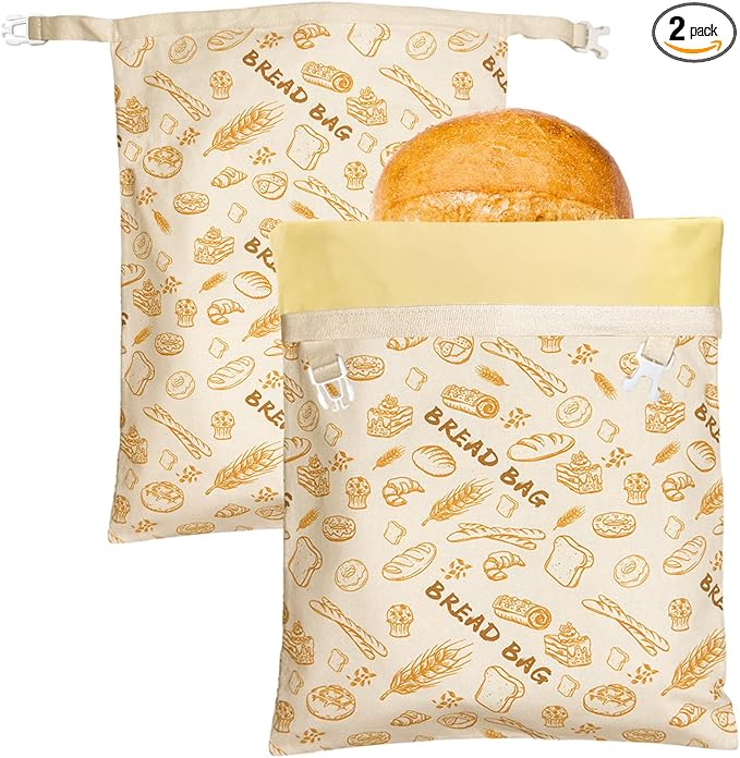 2 PCS Reusable Beeswax Bread Bags for Homemade Bread, Large Capacity Cotton Beeswax Bags, Keep Fresh, Refrigerable, Easy to Clean for Sourdough Storage Baking