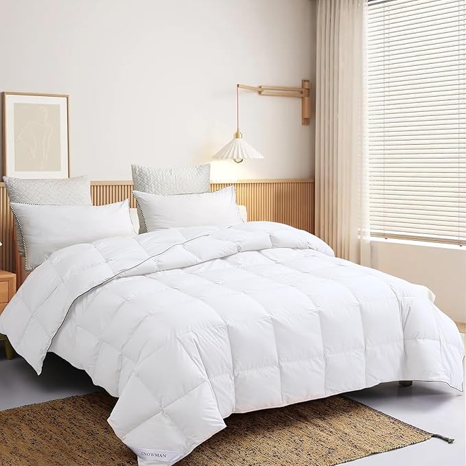 SNOWMAN Extra-Soft Down Blanket Twin, Lightweight Down Comforter with 8 Corner Tabs, Cooling Bed Comforter for Hot Sleeper, 14oz Fill Weight and Noiseless Down Proof Fabric (White, 68"x90")