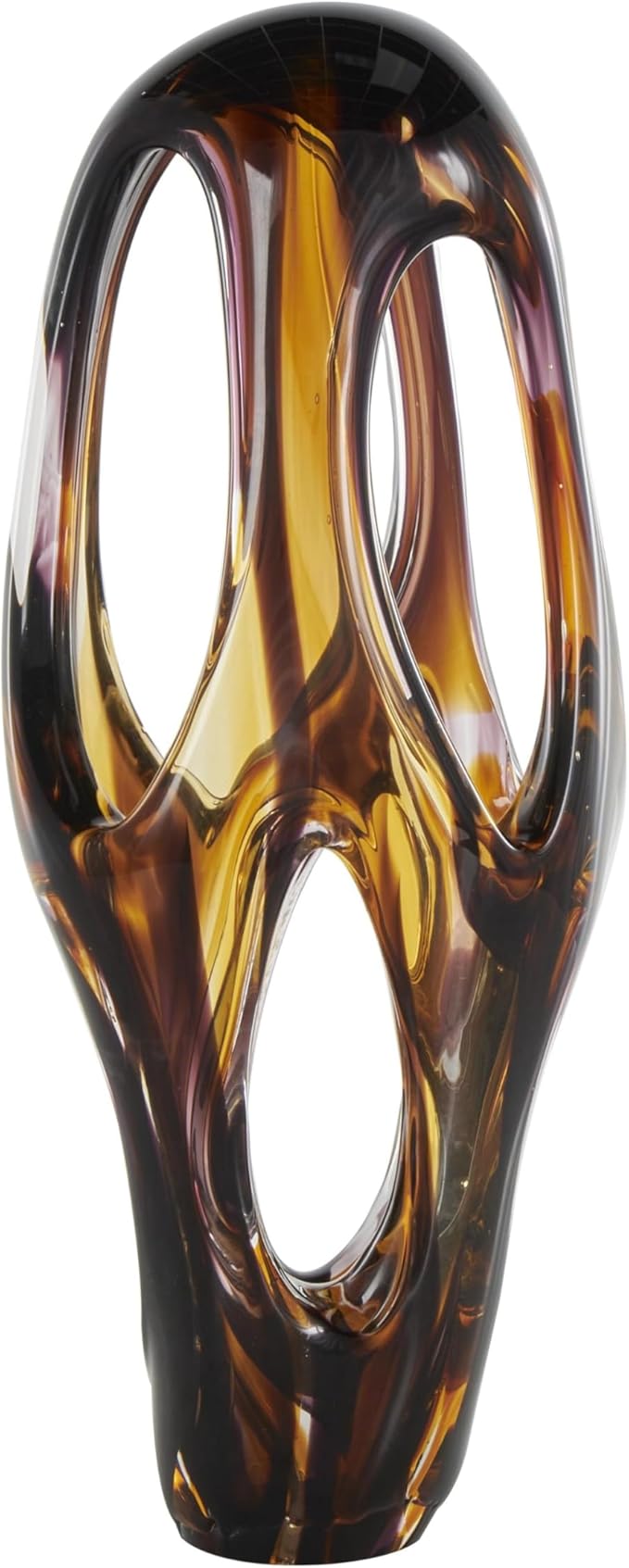 Deco 79 Glass Abstract Decorative Sculpture Cutout Home Decor Statue with Pink and Amber Accents, Accent Figurine 9" x 6" x 20", Yellow