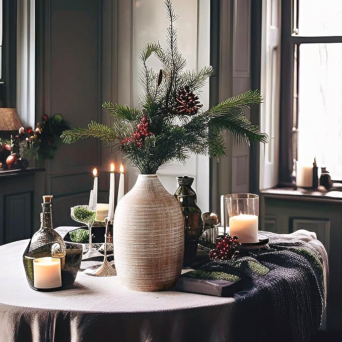 ALMA 9 in Narrow Mouth Terracotta Vase for Pampas Grass|Rustic Vases for Modern Farmhouse |Ceramic Boho Vase for Coffee Table Decor, Entryway Table, Bookshelf, Mantel Decor