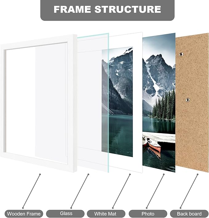 10x13 Picture Frames with Real Glass - Display 8.5x11 Diploma with Mat or 10 x 13 Photo without Mat, Wall or Table Top Display(White, 1 Pack)