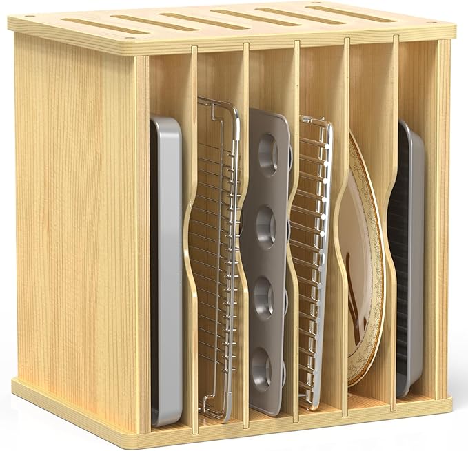7 Tier Wooden Cabinet Tray Dividers,Kitchen Cabinet Tray Divider for Pans, Storing pans, Baking trays, Cutting Board