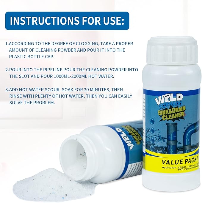Wild Tornado Pipe Dredge,Powerful Sink Cleaner Powder Fast Foaming for Kitchen Toilet Pipeline Quick Cleaning Tool(4pcs)