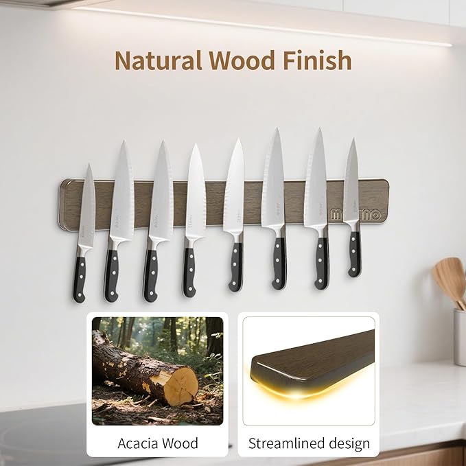 Magnetic Knife Holder for Wall,20 Inch Magnetic Knife Strip,Acacia Wood Double Sided Magnetic Knife Rack for Fridge,No Drilling