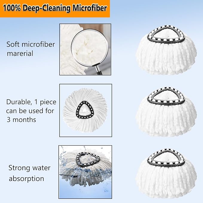 12Pack Spin Mop Replacement Heads for O Cedar, 100% Microfiber Mop Head Replacement Fits Triangle Mop Replace, Easywring 1-Tank System, 360 Degree Spin Refill for Easy House Cleaning Floor Mopping