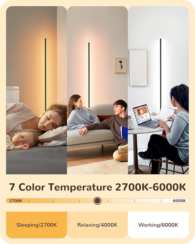 EDISHINE LED Corner Lamp, Set of 2 Minimalist Dimmable Tall Light with Remote, 57.5" Floor Lamps for Living Room, Bedroom, Home Office, 7 Color Temperature 2700-6000K (Black)